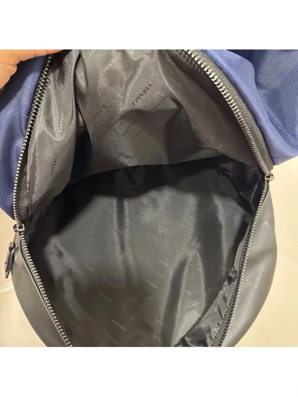 Versace Parfum Navy and Black Drawstring Sling Backpack very clean unisex